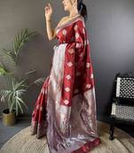 soft art silk maroon  floral motifs banarasi