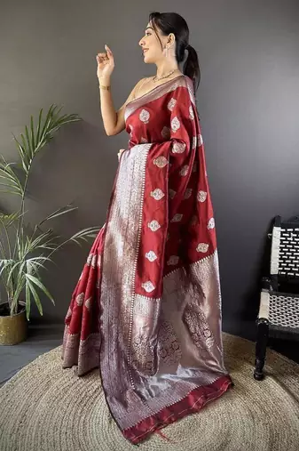 soft art silk maroon   floral motifs banarasi