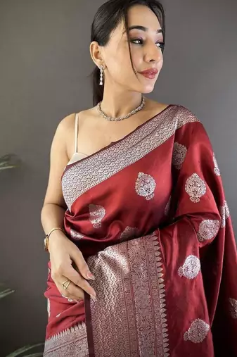 soft art silk maroon   floral motifs banarasi