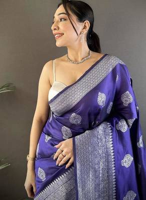 soft Art silk  royal blue  floral motifs banarasi 3
