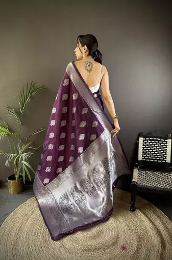 soft Art silk wine  floral motifs banarasi