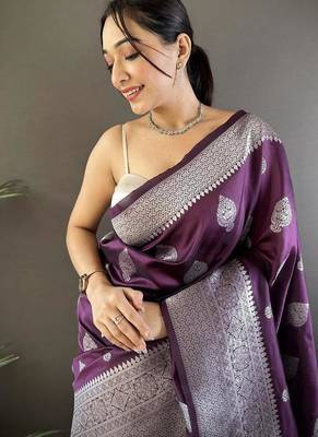 soft Art silk wine  floral motifs banarasi 3