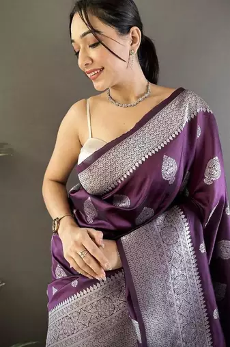 soft Art silk wine  floral motifs banarasi