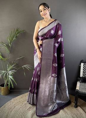 soft Art silk wine  floral motifs banarasi 5
