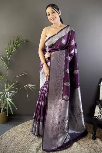 soft Art silk wine  floral motifs banarasi