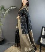 lichi art silk black zari weaving motif banarasi art silk