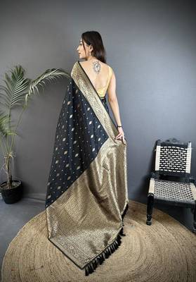 lichi art silk black zari weaving motif banarasi art silk 2