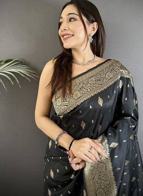 lichi art silk black zari weaving motif banarasi art silk 3