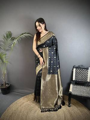 lichi art silk black zari weaving motif banarasi art silk 5