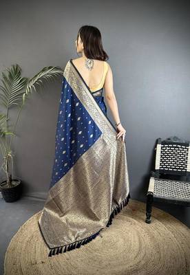 lichi art silk navy blue zari weaving motif banarasi art silk 2