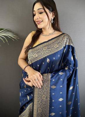 lichi art silk navy blue zari weaving motif banarasi art silk 3