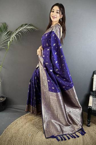 lichi art silk royal blue zari weaving motif banarasi art silk