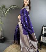 lichi art silk royal blue zari weaving motif banarasi art silk