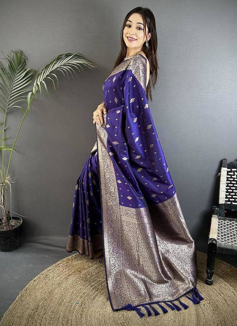 lichi art silk royal blue zari weaving motif banarasi art silk