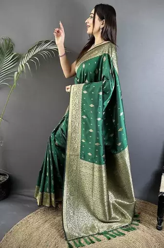 lichi art silk green zari weaving motif banarasi art silk