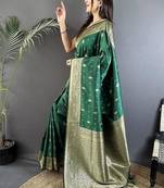 lichi art silk green zari weaving motif banarasi art silk