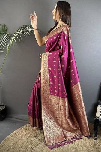 lichi art silk magenta zari weaving motif banarasi art silk
