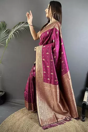 lichi art silk magenta zari weaving motif banarasi art silk