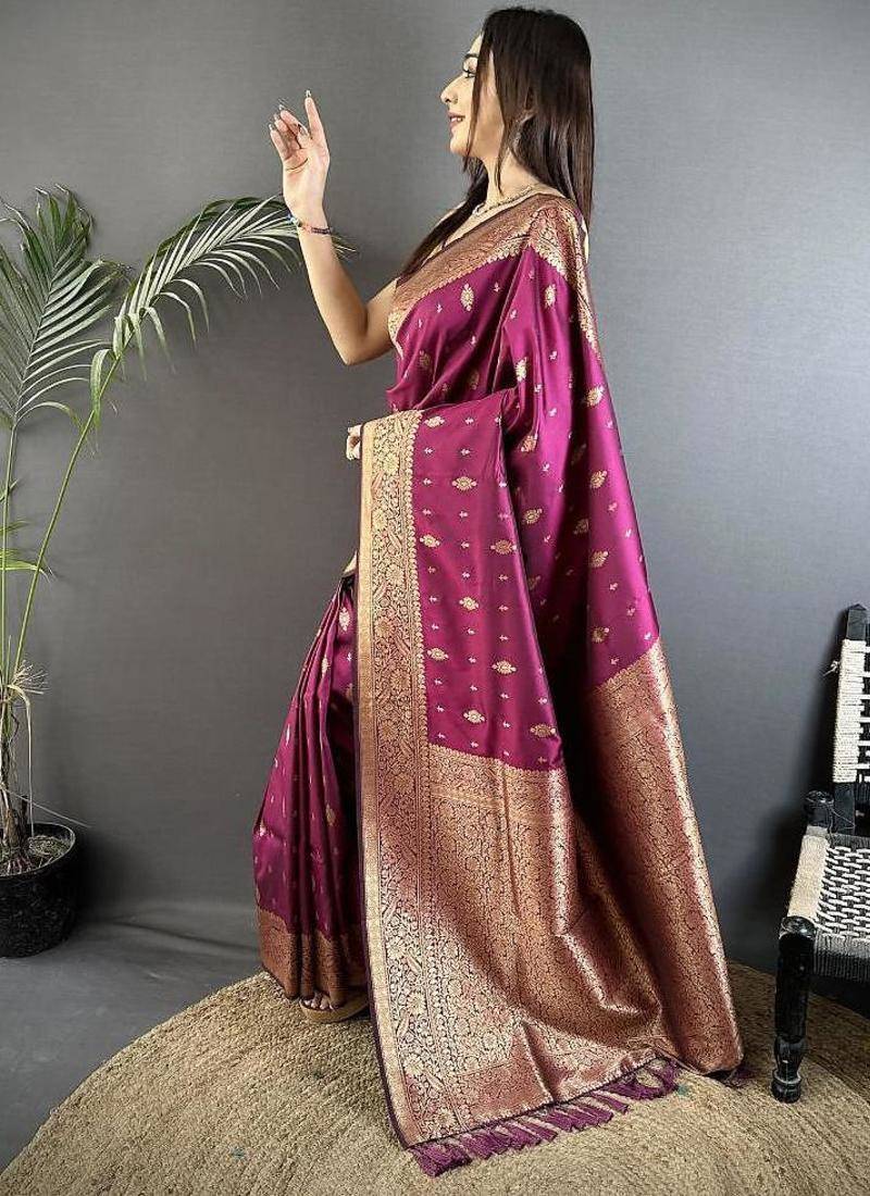 lichi art silk magenta zari weaving motif banarasi art silk
