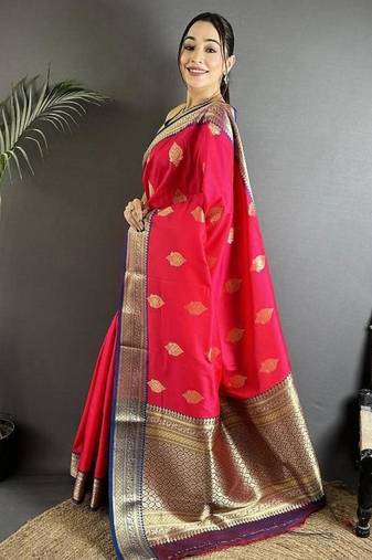 soft art silk pink intricate zari weaving banarasi