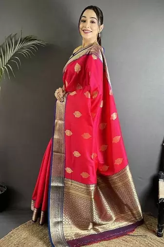 soft art silk pink intricate zari weaving banarasi