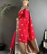 soft art silk pink intricate zari weaving banarasi