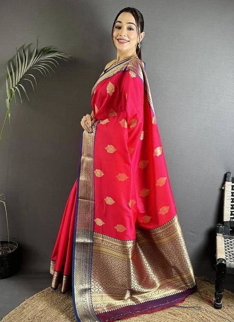 soft art silk pink intricate zari weaving banarasi