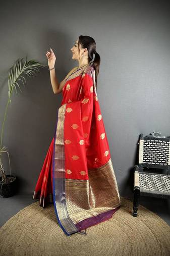 soft art silk red intricate zari weaving banarasi