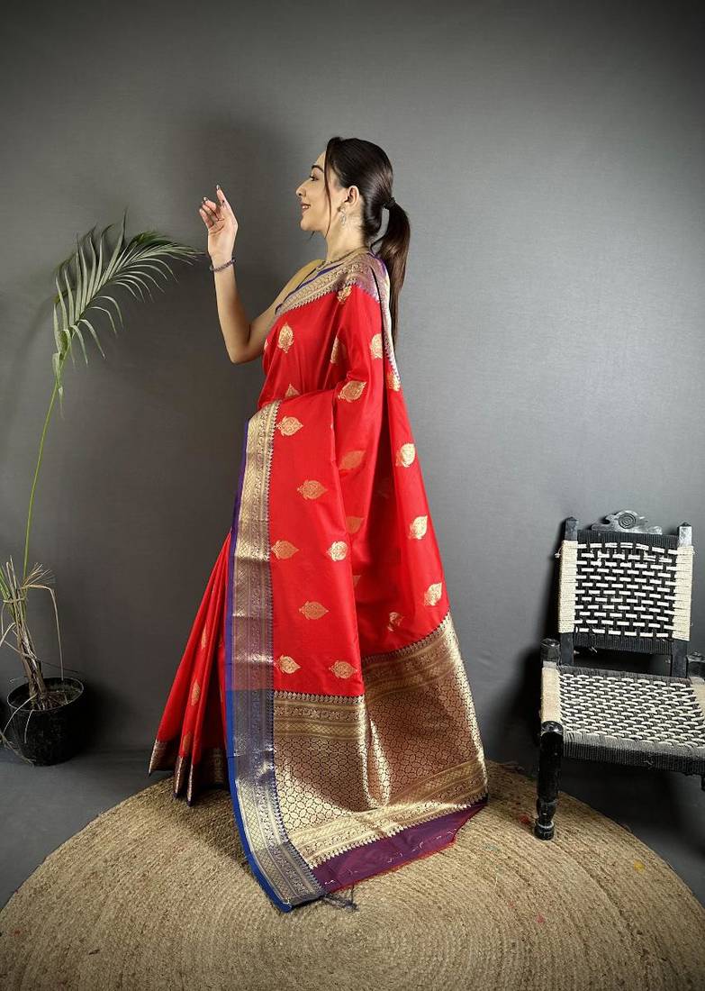 soft art silk red intricate zari weaving banarasi