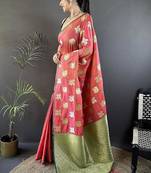 soft art silk orange elephant motif banarasi art silk