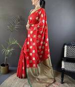 soft art silk  red elephant motif banarasi art silk