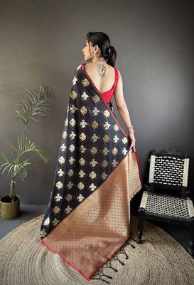 soft Art silk black elephant motif banarasi Art silk 2