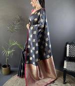 soft art silk grey elephant motif banarasi art silk