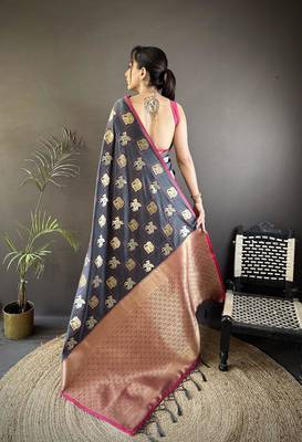 soft Art silk grey elephant motif banarasi Art silk 2