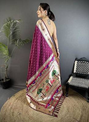 soft lichi Art silk wine peacock & floral motifs kanchipuram saree 2