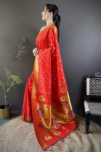 lichi art silk  red polka dot paithani art silk saree