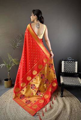 lichi Art silk  red polka dot paithani Art silk saree 2