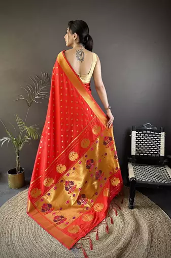lichi art silk   red polka dot paithani art silk saree