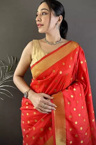 lichi art silk   red polka dot paithani art silk saree