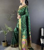 lichi art silk green polka dot paithani art silk saree