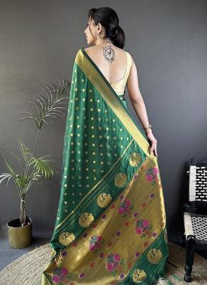 lichi Art silk green polka dot paithani Art silk saree 2