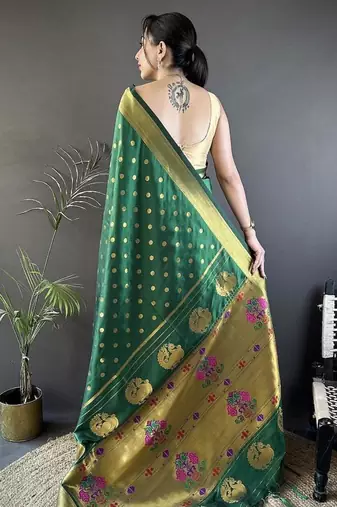 lichi art silk green polka dot paithani art silk saree