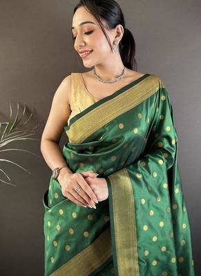 lichi Art silk green polka dot paithani Art silk saree 4