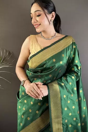 lichi art silk green polka dot paithani art silk saree