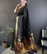 lichi art silk black polka dot paithani art silk saree