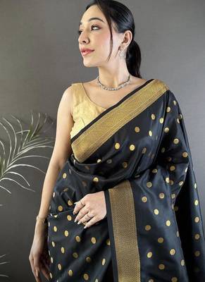 lichi Art silk black polka dot paithani Art silk saree 2