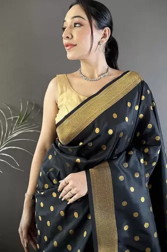 lichi art silk black polka dot paithani art silk saree