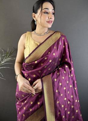 lichi Art silk wine polka dot paithani Art silk saree 2