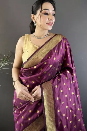 lichi art silk wine polka dot paithani art silk saree