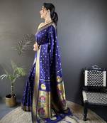 lichi art silk royal blue polka dot paithani art silk saree